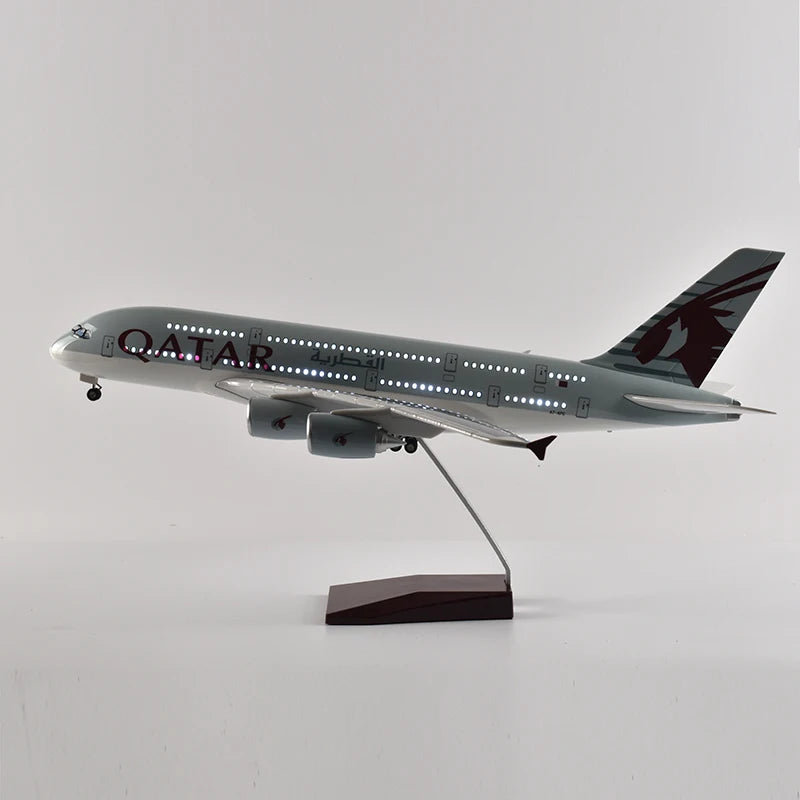 46cm Qatar Airbus 380 Plane Model Airplane Model Aircraft Model 1/160 Scale Diecast Resin Airplanes Planes W Light