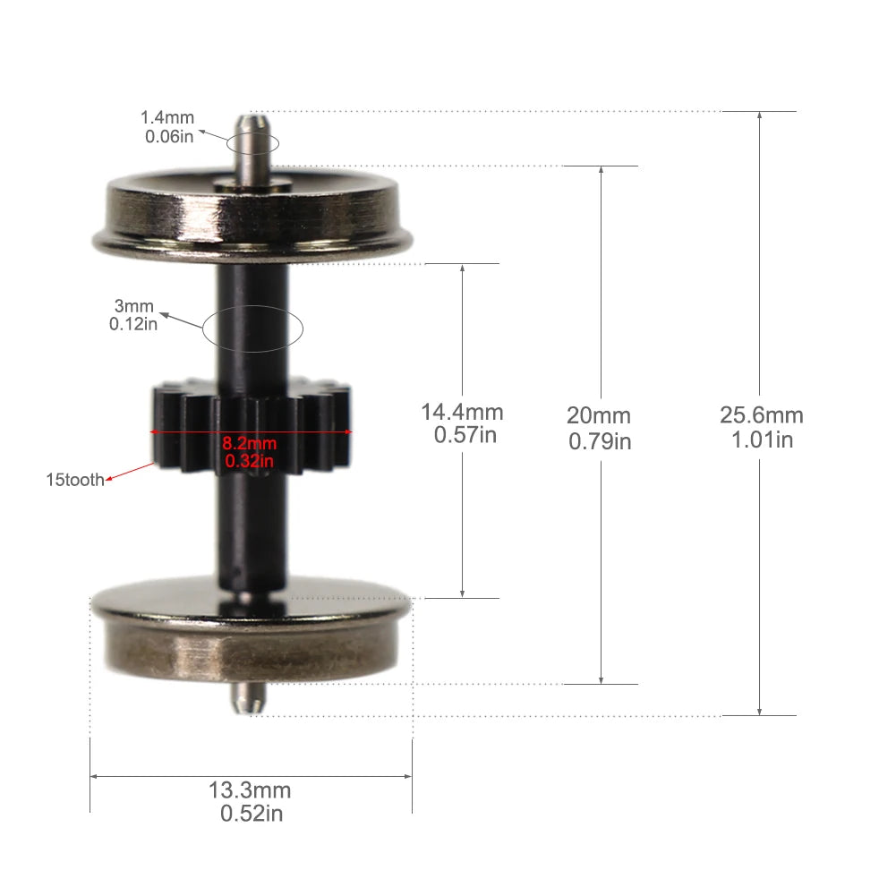 HP1587 4pcs Model Trains HO Scale 1:87 36" Metal DC Wheelsets with Gear