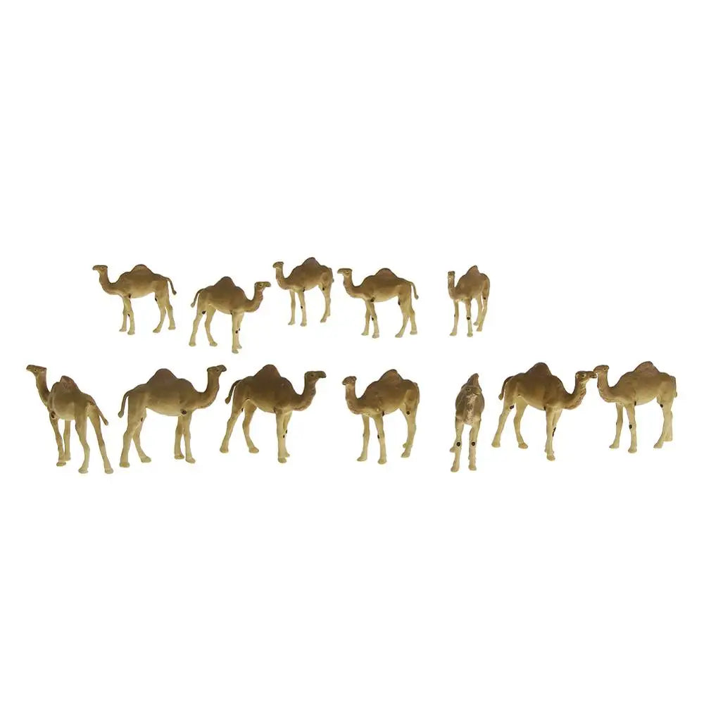 Evemodel Animals 12pcs Model Trains HO Scale 1:87 Painted One-humped Camel PVC Dromedary Arabian Camel AN8709