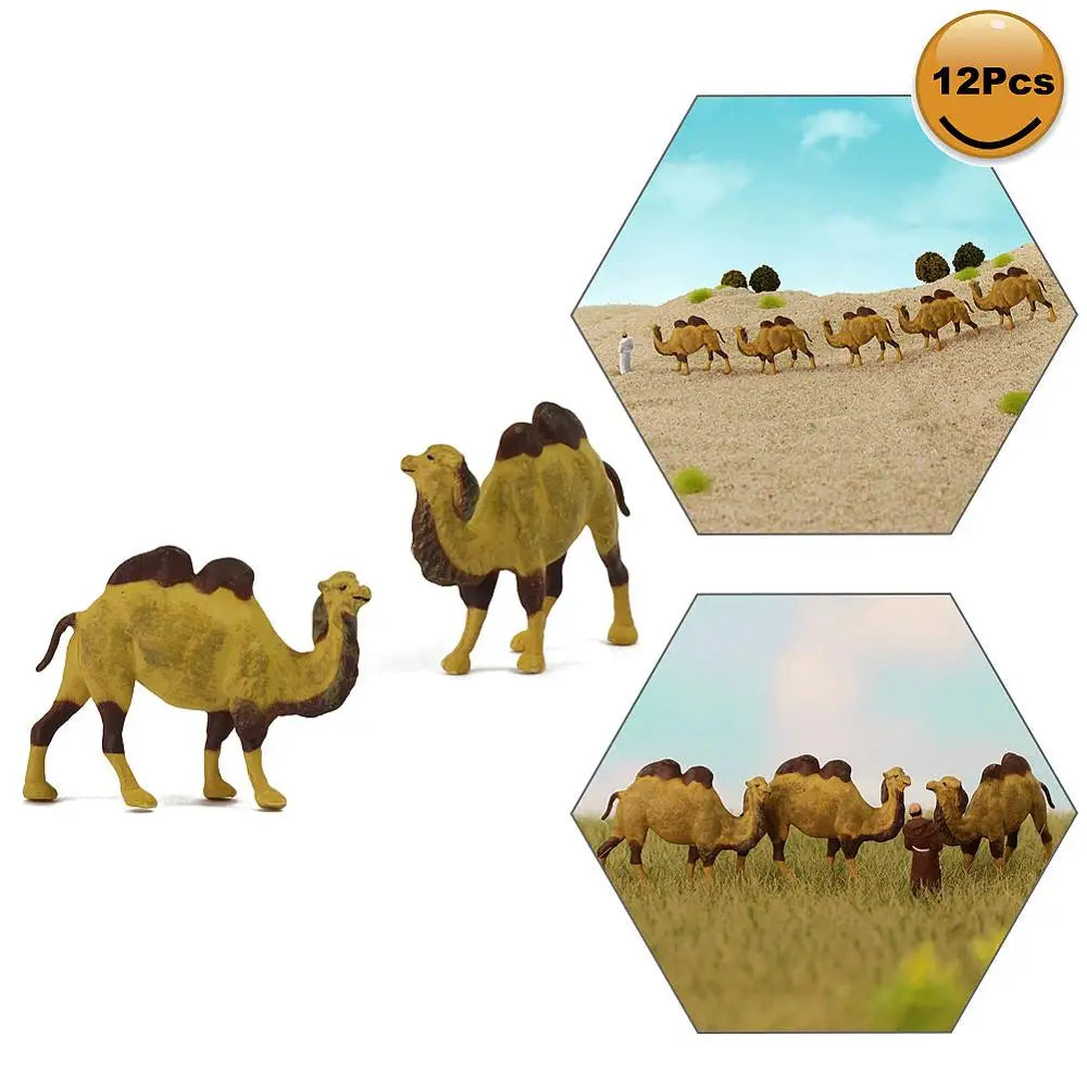 Evemodel Animals 12pcs Model Trains HO Scale 1:87 PVC Painted Two-humped Camel Bactrian Camel Wild Animal AN8710