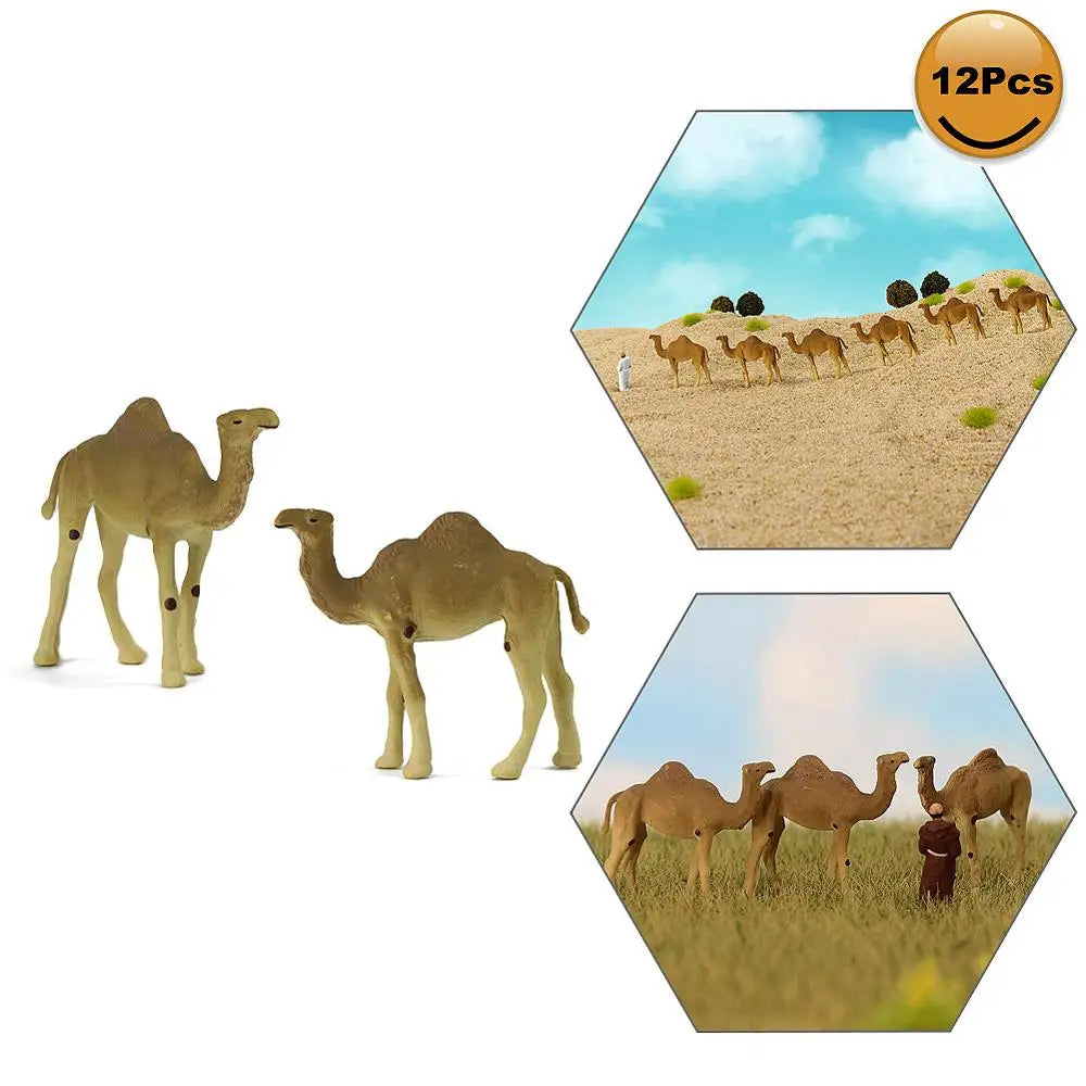 Evemodel Animals 12pcs Model Trains HO Scale 1:87 Painted One-humped Camel PVC Dromedary Arabian Camel AN8709