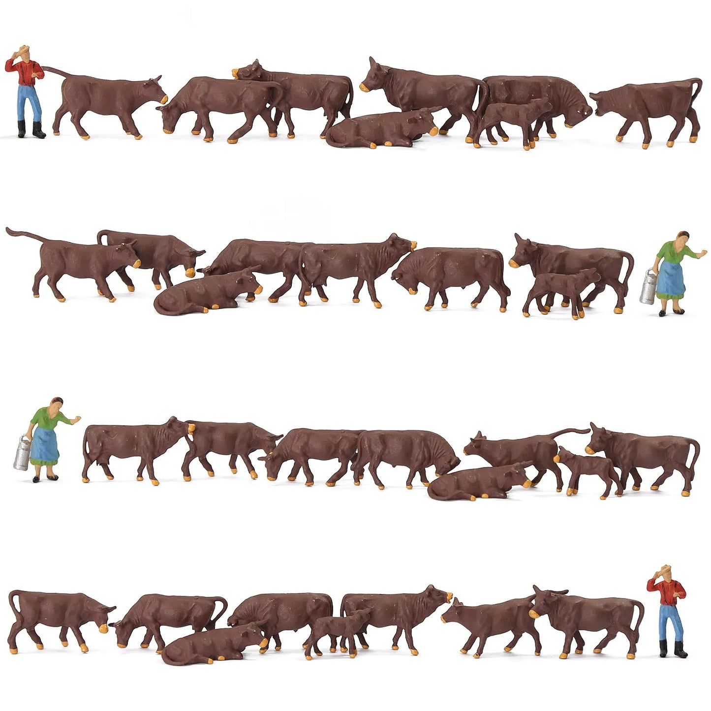 Evemodel AN8721 Model Scene 36pcs HO Scale 1:87 Well Painted Farm Animals Brown Cows Cattle Shepherd