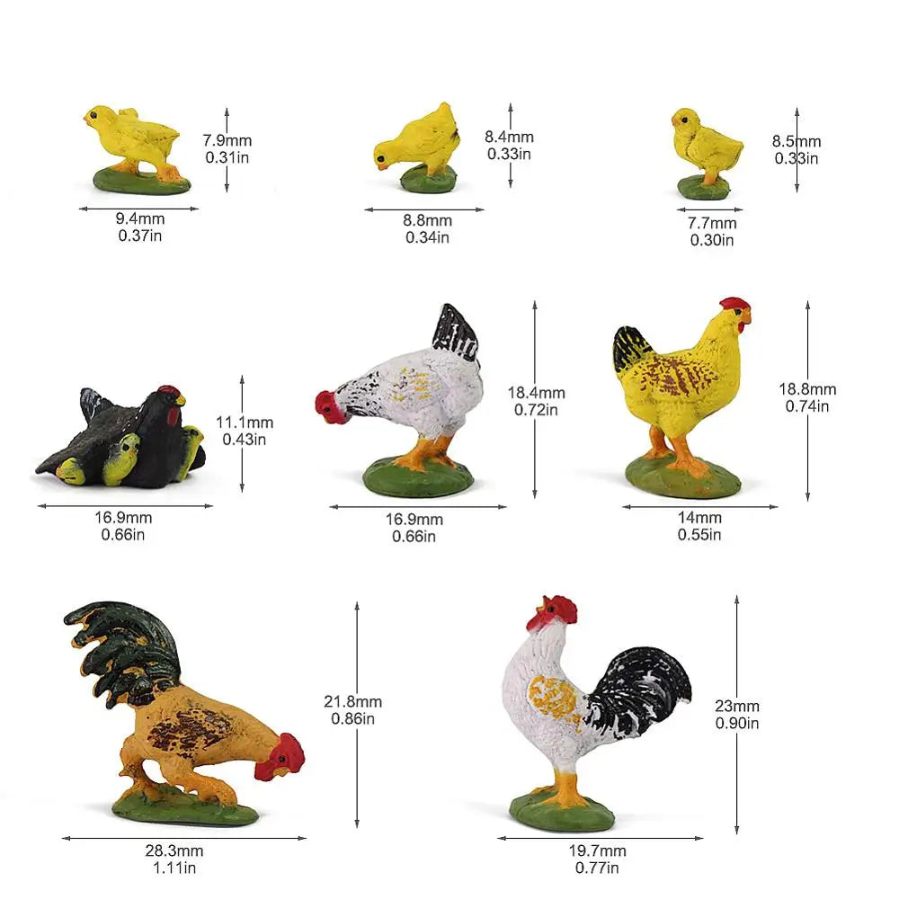 Evemodel 16pcs Model Chick Grouse Hen O Scale 1:43 Scale PVC Farm Animals Domestic Fowl Model Railway Scenery AN4306