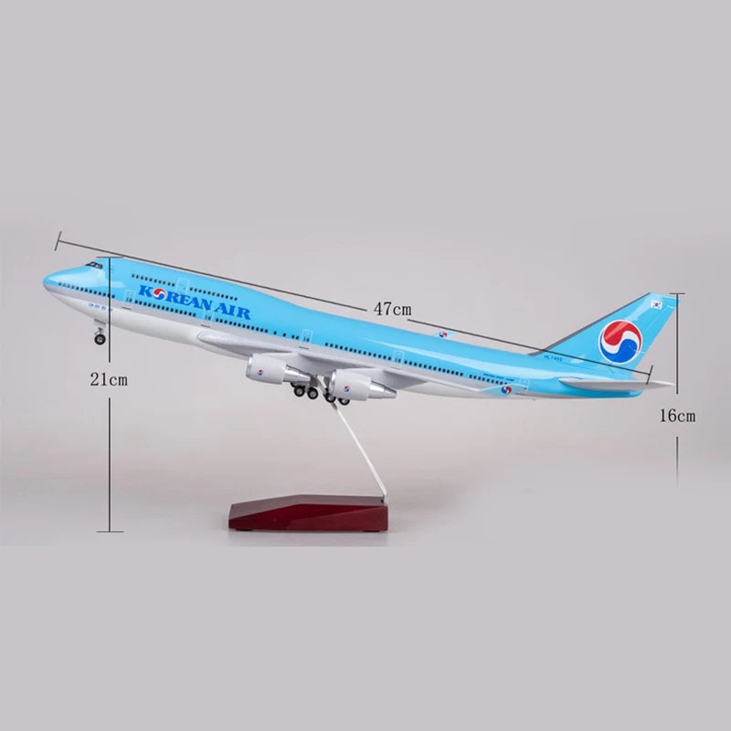 47cm Korean Air Boeing b747 Plane Model Airplane Model Aircraft Resin Diecast 1:160 Scale with Light & Wheel Planes