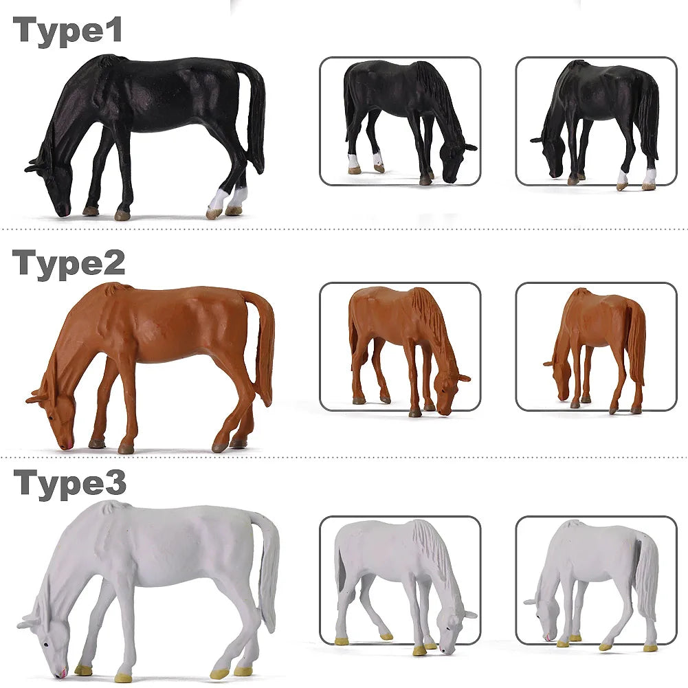 Evemodel 12pcs O Scale Painted Horses 1:43 Farm Animals Desktop Decor AN4302 Model Trains