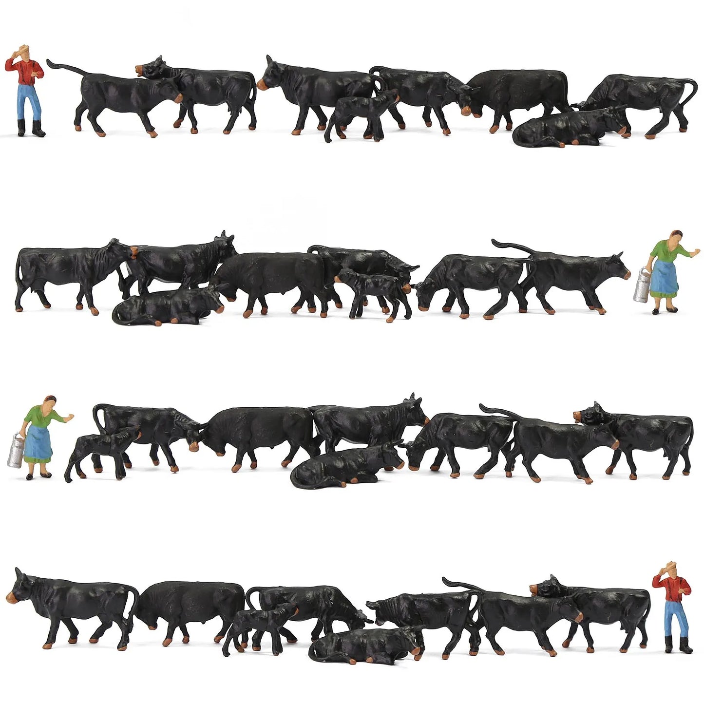 Evemodel 36pcs HO Scale 1:87 Well Painted Farm Animals Black Cows Cattle Shepherd AN8722 Model Railway Layout