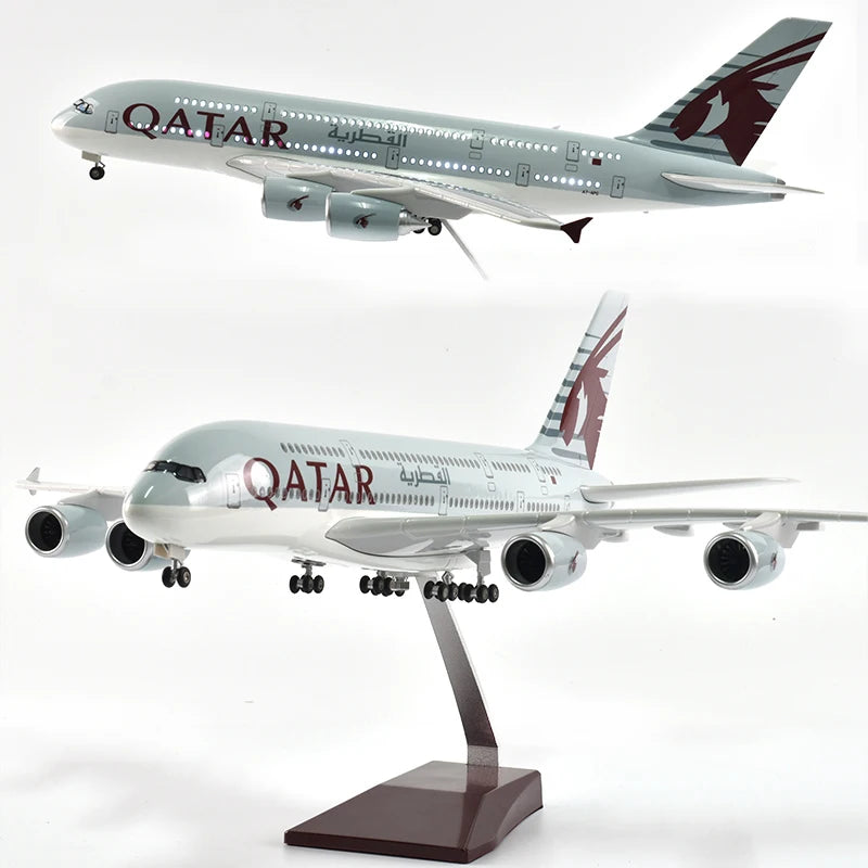 46cm Qatar Airbus 380 Plane Model Airplane Model Aircraft Model 1/160 Scale Diecast Resin Airplanes Planes W Light