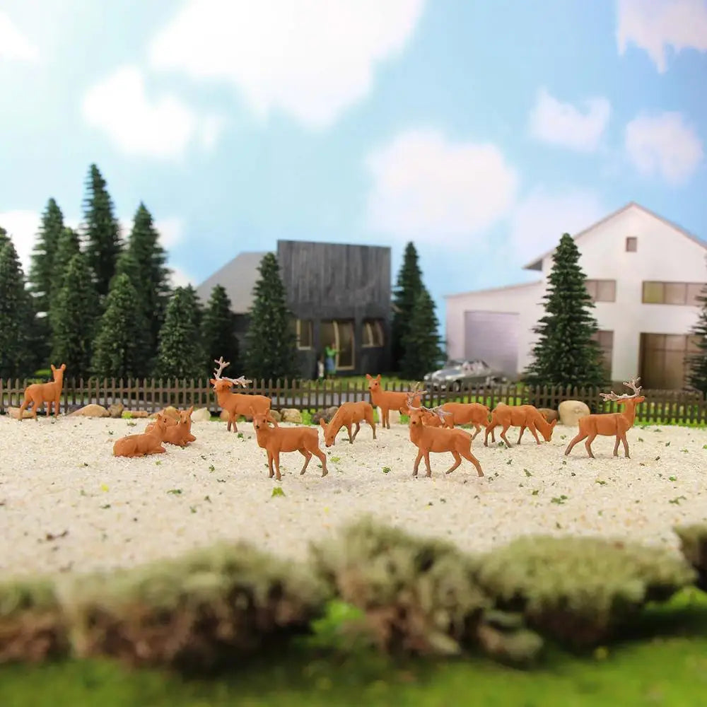 Evemodel Animals 12pcs Model Railroad Scene HO Scale 1:87 Painted Moose Elk PVC Model Deer Wild Animal AN8714