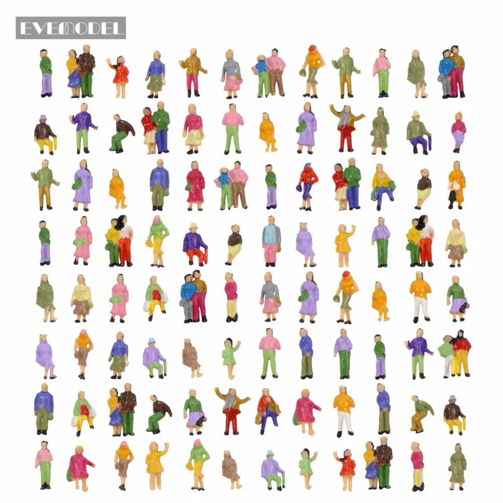 Evemodel 100pcs Model Trains N Scale 1:160 People Painted Figures Passenger P150W