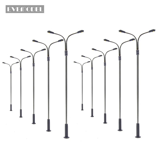 Evemodel 10pcs HO Scale 1:87 Two-head Model Street Light Lamps Model Trains LQS13