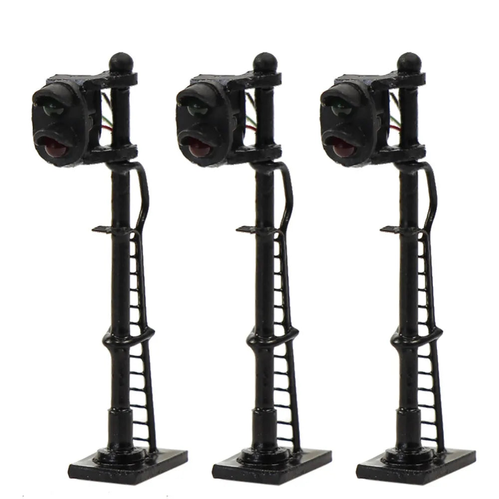 3pcs Model Railway N Scale 1:160 Green Over Red Block Signal 3.5cm Traffic Light Black Post with Ladder JTD1508GR