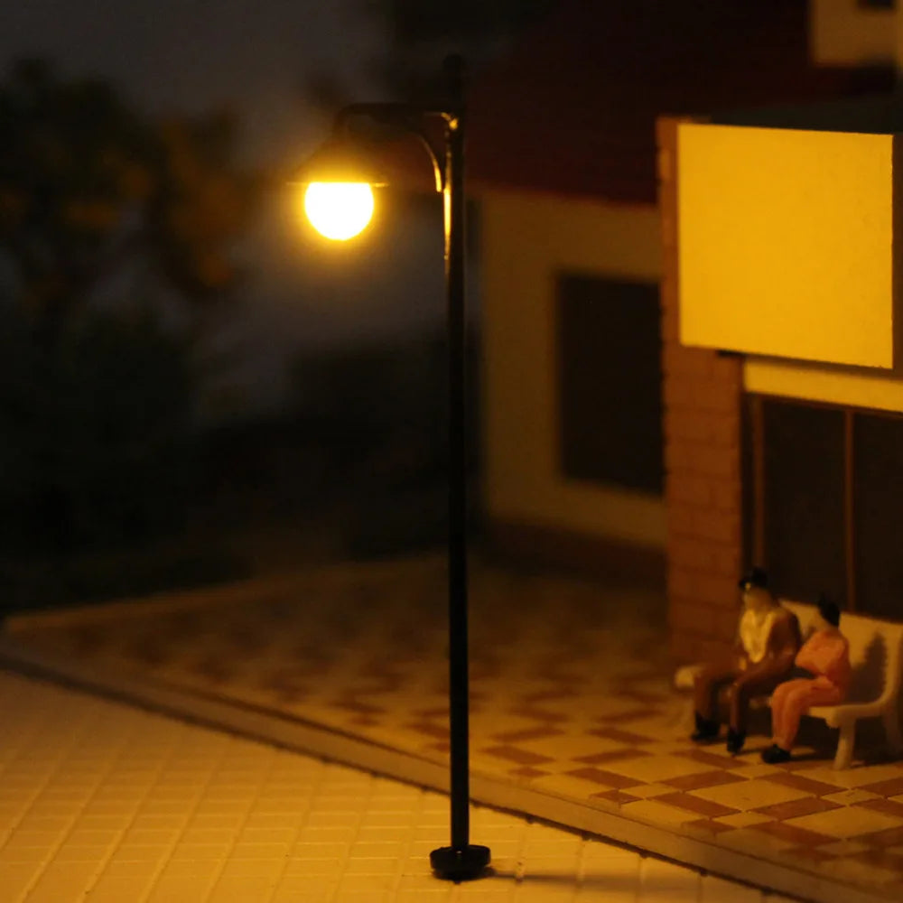 Evemodel 10pcs Model Railway HO Scale 1:87 Round Lamp Post Street Lights Warm LED 2.56In LYM22