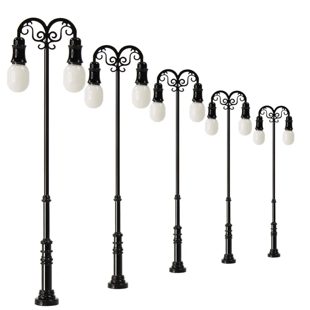 Evemodel 10pcs HO Scale Lamp Post Two-Head 9.2cm 1:87 Street Lights Model Railway Train LEDs LQS72HO