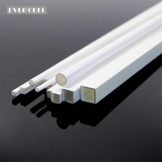 Evemodel ABS00 48pcs Styrene Round ABS Rod Square ABS Rod Round Pipe Tube Hollow Square Tube Pipe Sections