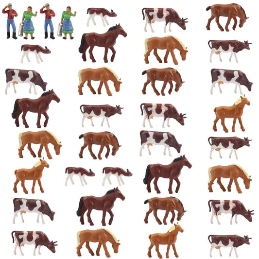 Evemodel AN8706 36pcs HO Scale 1:87 Farm Animals Cows Horses Figures Model Layout