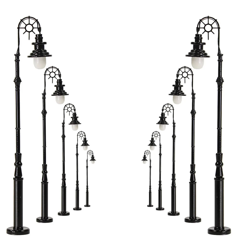 Evemodel 10pcs HO Scale Lamp Post Single Head 85mm 1:87 Street Lights Model Railway Train LEDs Miniature Warm White LQS69HO