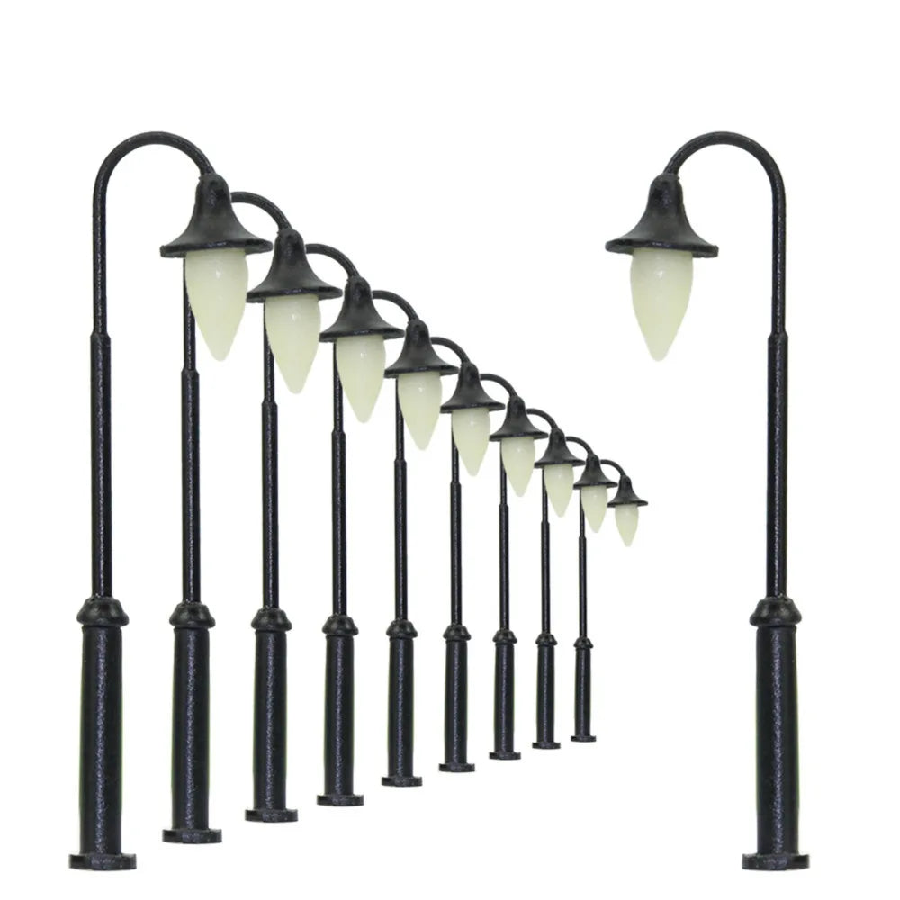 Evemodel LYM35 10pcs Model Railway HO Scale 1:87 Lamp Post Street Lights Warm White LEDs