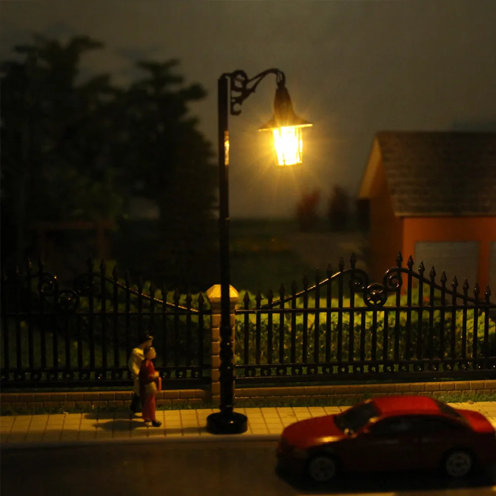 Evemodel 10pcs HO Scale Lamp Post Single Head 83mm 1:87 Street Lights Model Railway Train LEDs Miniature LQS75HO