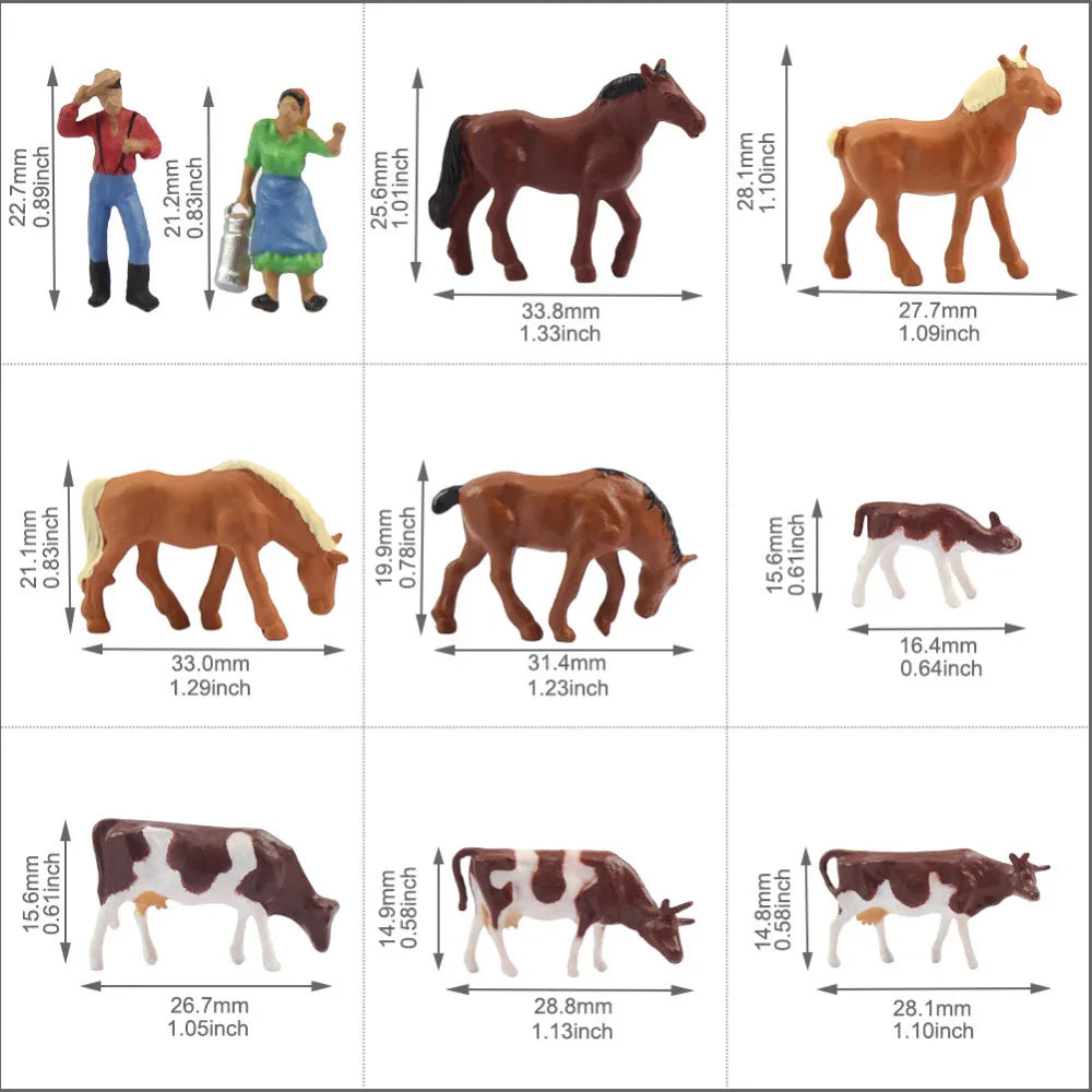 Evemodel AN8706 36pcs HO Scale 1:87 Farm Animals Cows Horses Figures Model Layout