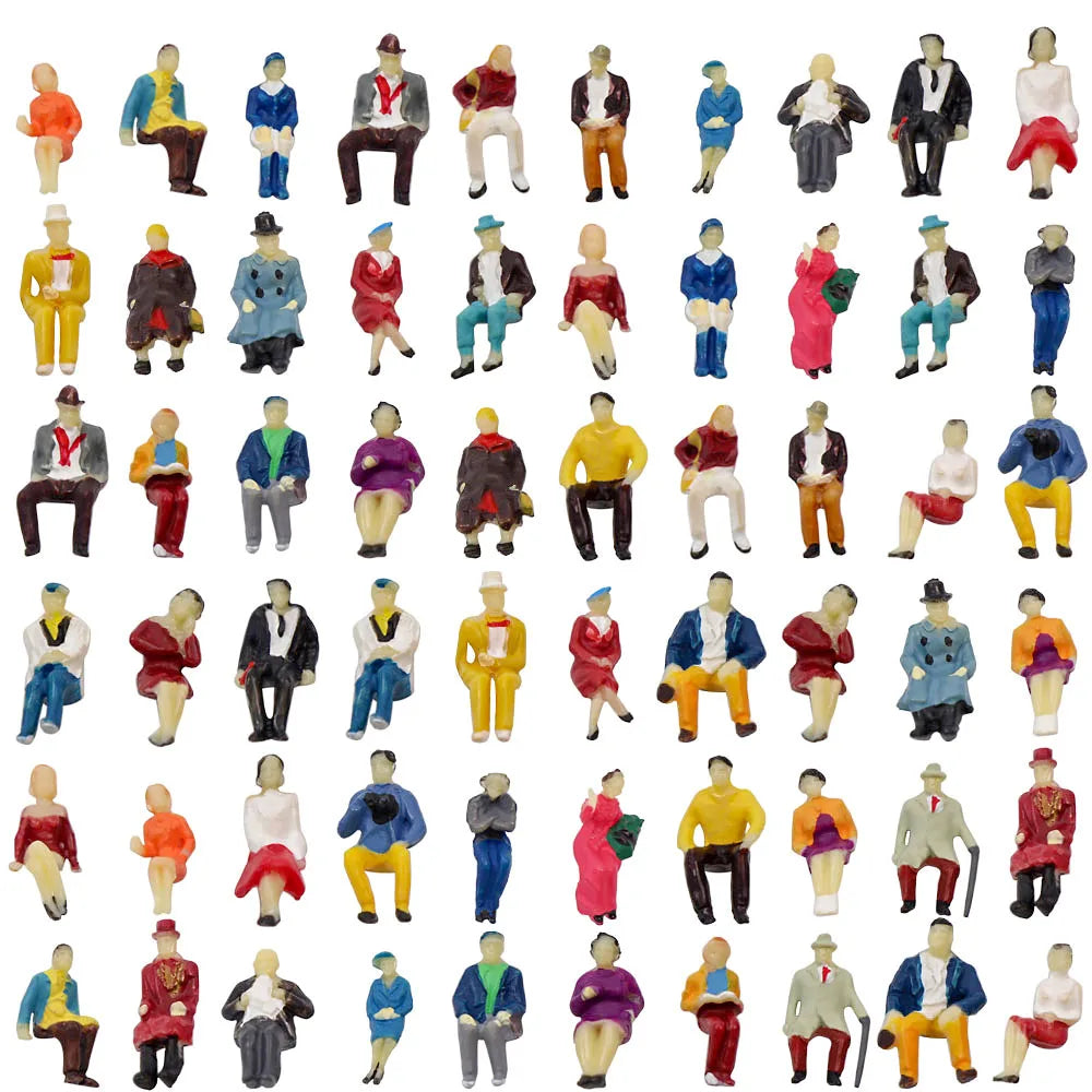 Evemodel 60pcs HO Scale 1:87 Seated Passenger People Sitting Figures 30 Different Poses Model Train Layout P8711