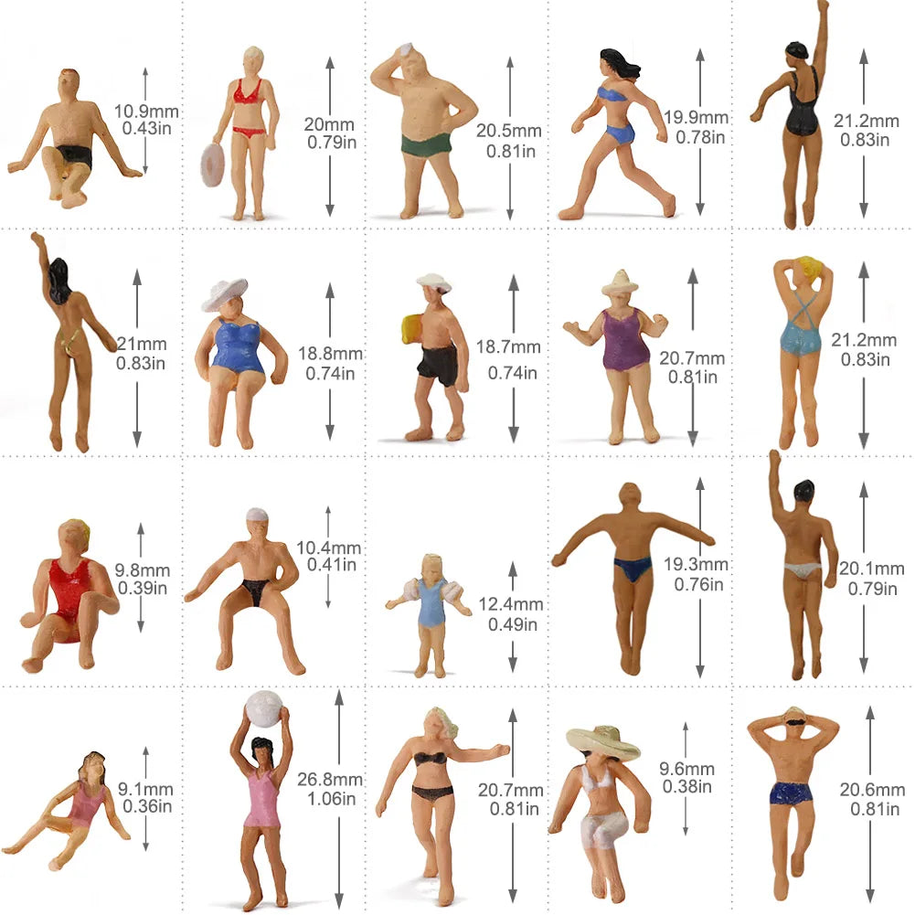 Evemodel 40pcs Different Poses HO Scale 1:87 Swimming Figures Swimming People Beach Scenery Layout P8720