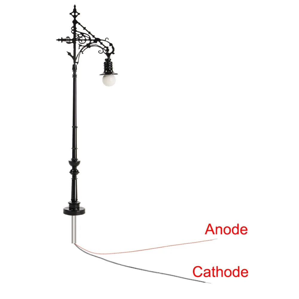 Evemodel 5pcs HO Scale 1:87 Lamp Post Single Head 11cm Warm White LED Street Lights LQS70HO