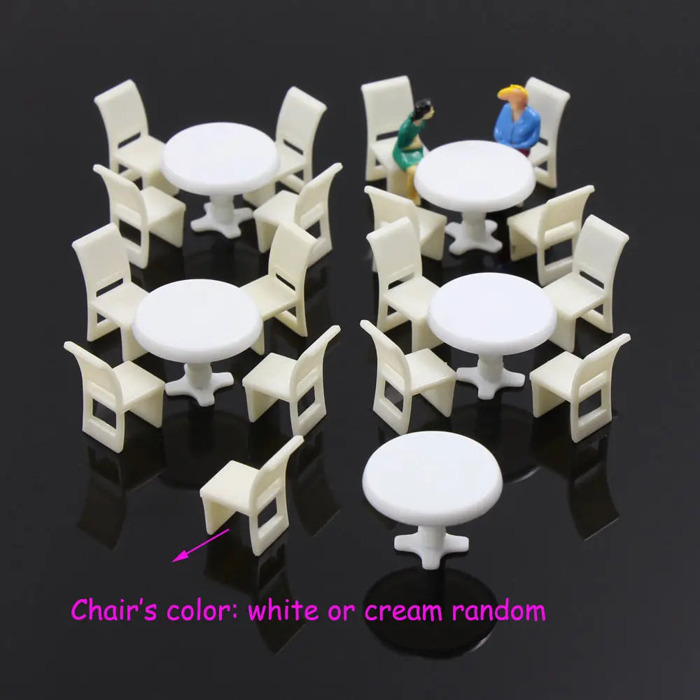 Evemodel 6 Sets OO Scale 1:75 White Round Dining Table Chair Settee Model Scene ZY01075