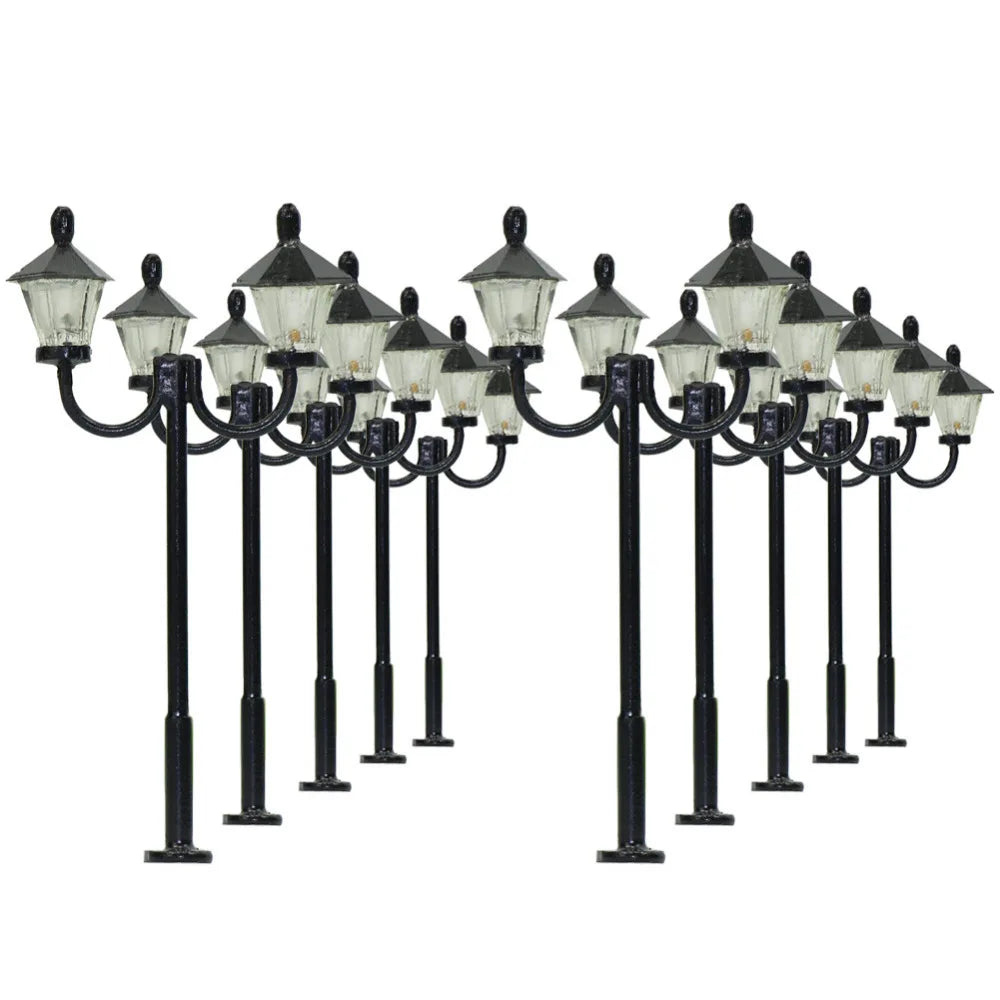 Evemodel 10pcs Model Railway HO Scale 1:87 Two-heads Lamps 5cm Street Lights LEDs 1.97in LYM26