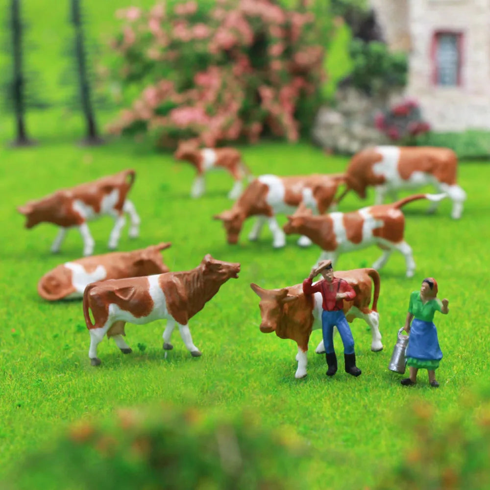 Evemodel AN8705 36pcs HO Scale 1:87 Painted Farm Animals Cows and Shepherd Model Scene