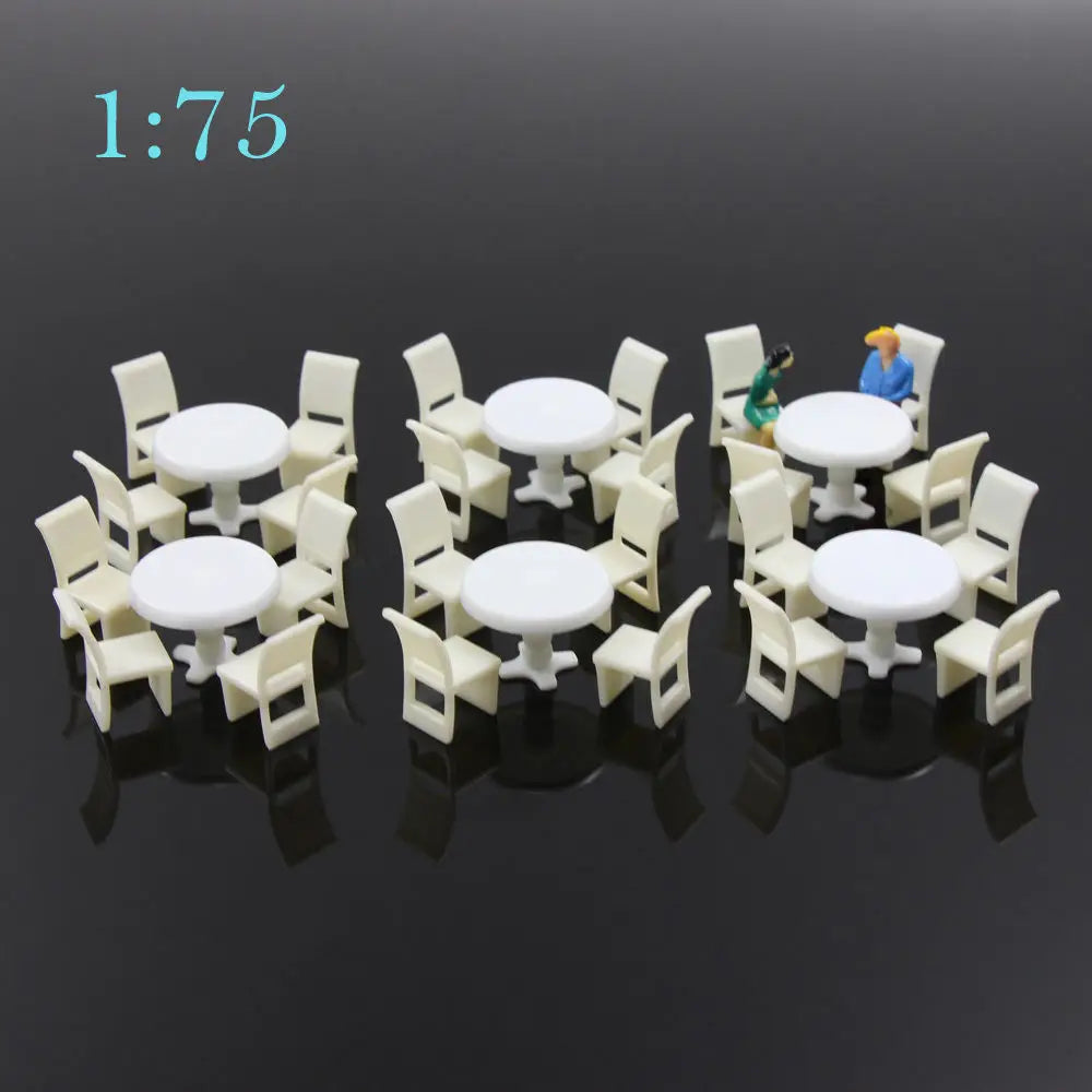 Evemodel 6 Sets OO Scale 1:75 White Round Dining Table Chair Settee Model Scene ZY01075