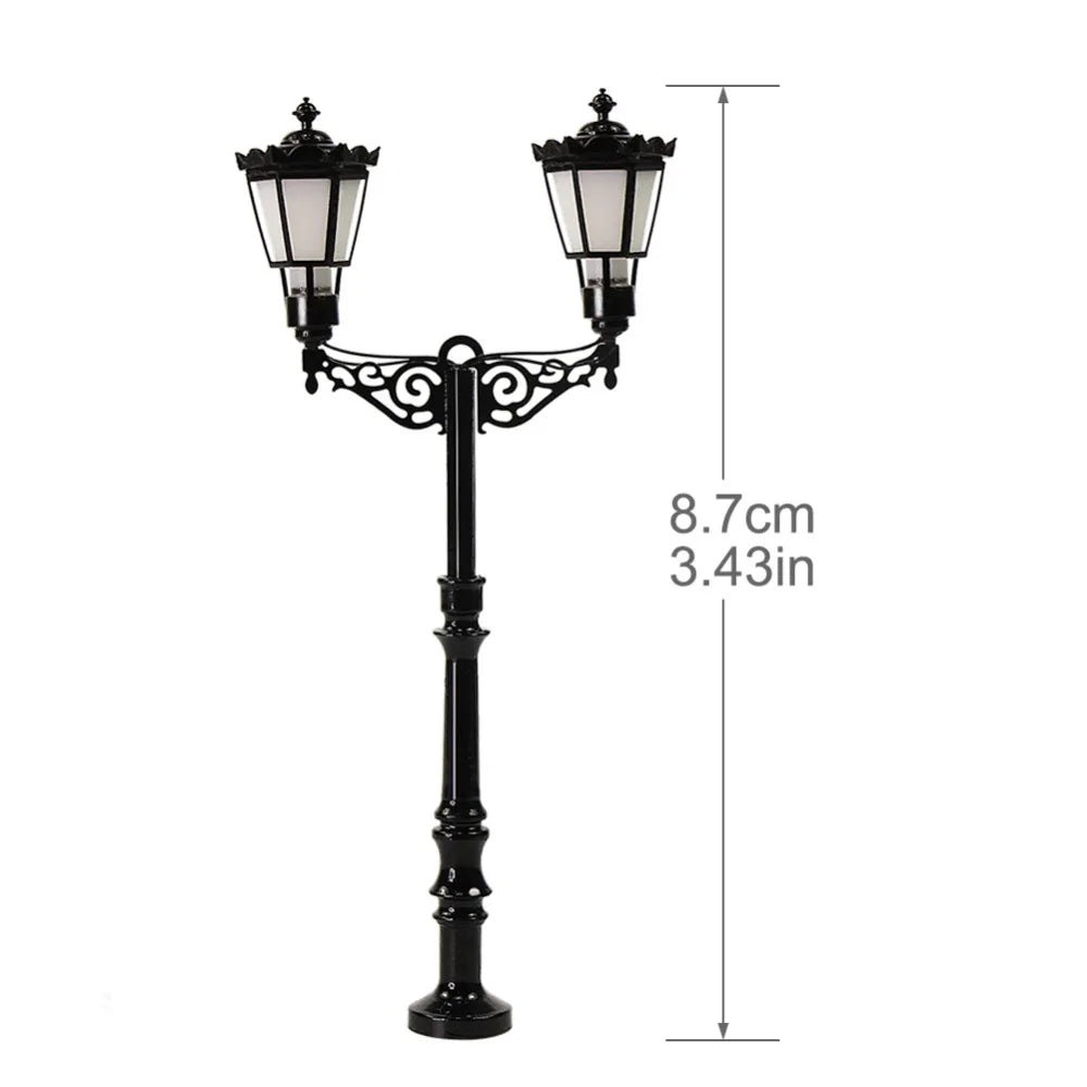 Evemodel 3pcs HO Scale Lamp Post Two Heads 87mm 1:87 Street Lights Model Railway Train LEDs LQS77HO