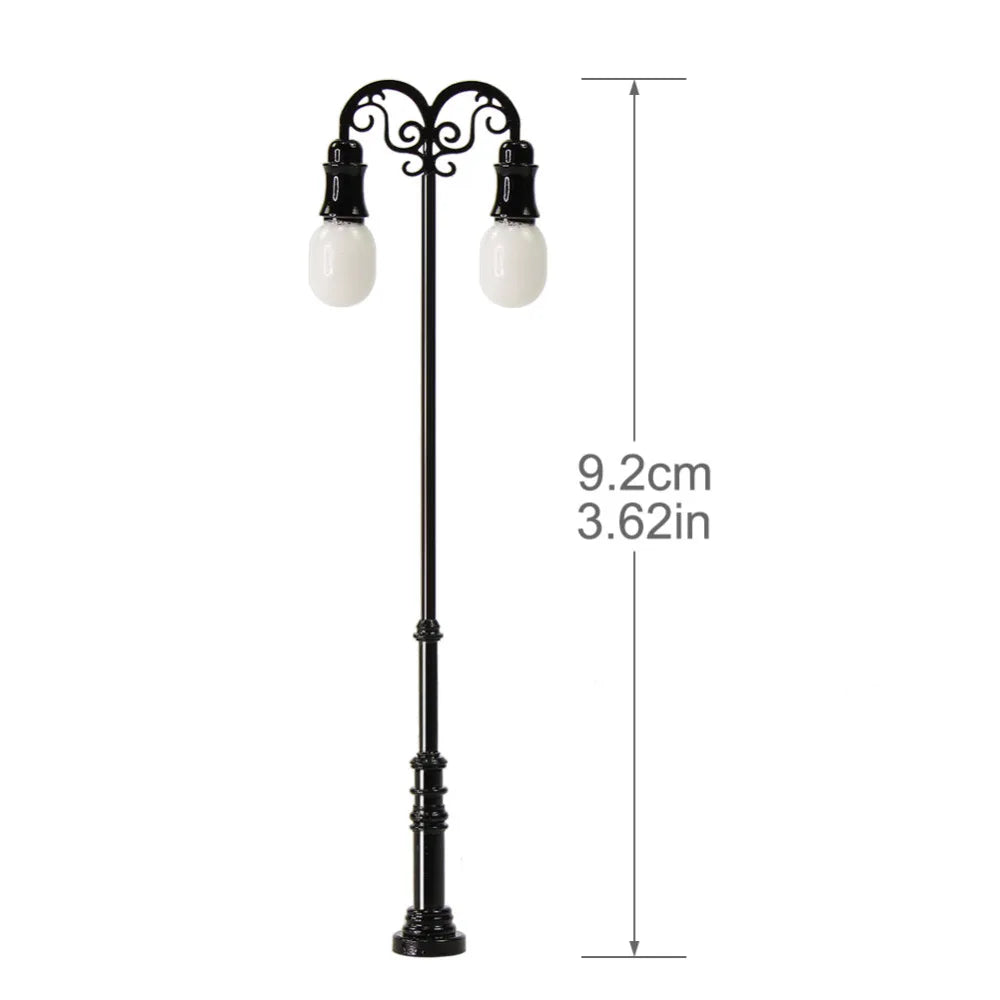 Evemodel 10pcs HO Scale Lamp Post Two-Head 9.2cm 1:87 Street Lights Model Railway Train LEDs LQS72HO