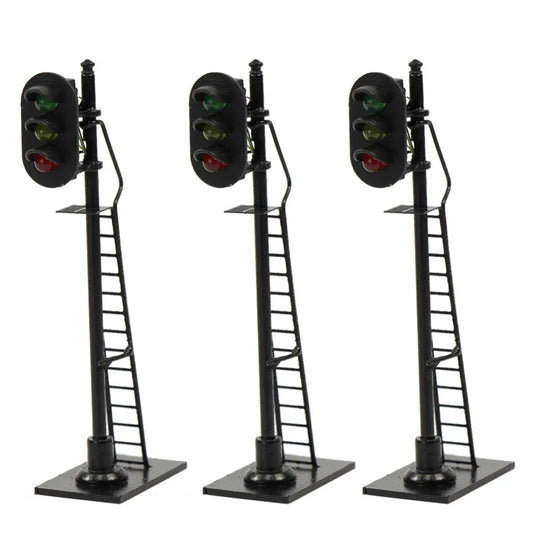 3pcs Model Railway HO Scale 1:87 Red Yellow Green Block Signal Traffic Signal 6.3cm Traffic Light Black Post with Ladder