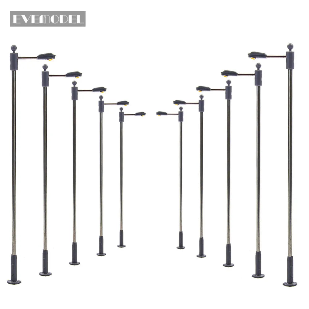 LQS09 Evemodel 10pcs HO Scale 1:87 Metal Street Lights Lamp Bright White Warm White