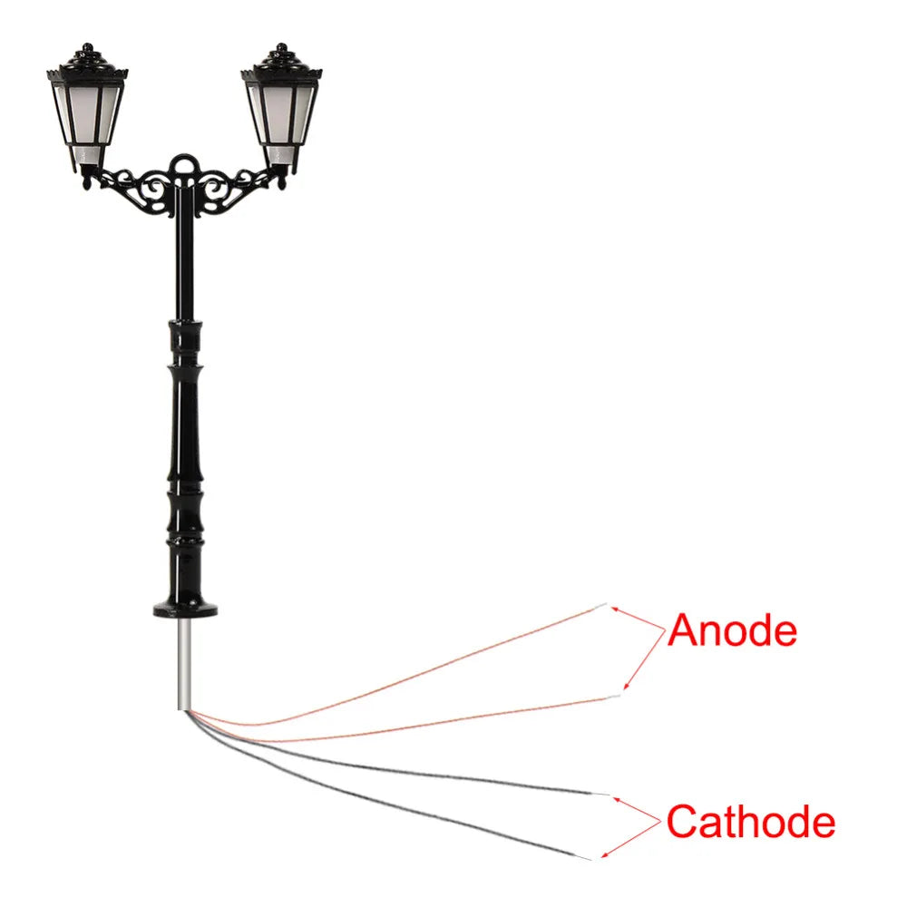 Evemodel 3pcs HO Scale Lamp Post Two Heads 87mm 1:87 Street Lights Model Railway Train LEDs LQS77HO