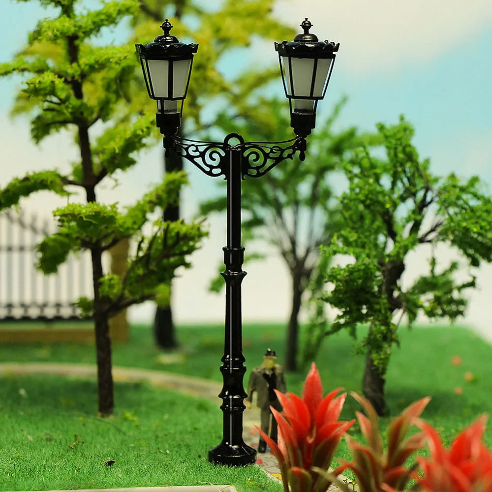 Evemodel 3pcs HO Scale Lamp Post Two Heads 87mm 1:87 Street Lights Model Railway Train LEDs LQS77HO