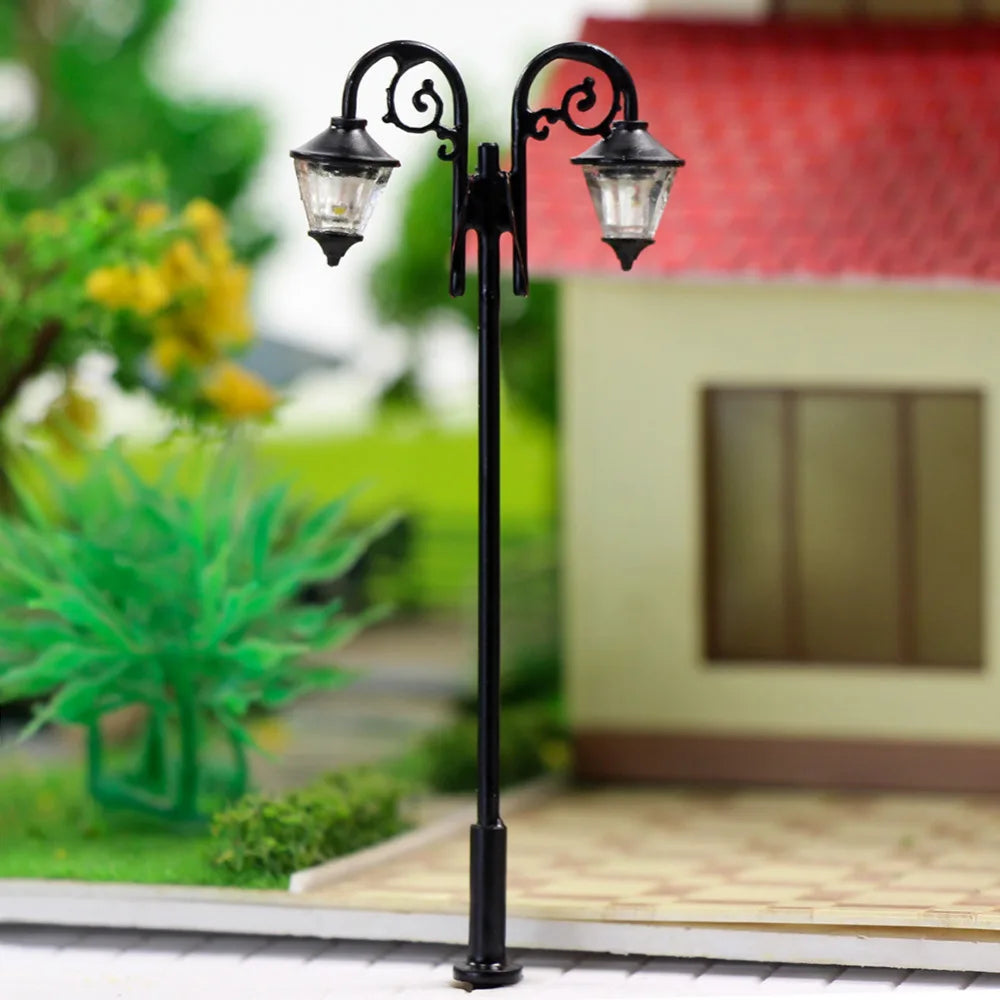 Evemodel LYM61 5pcs Model Train HO Scale Lamp Post LEDs 1:87 Street Lights 65mm Miniature Double Heads Warm White