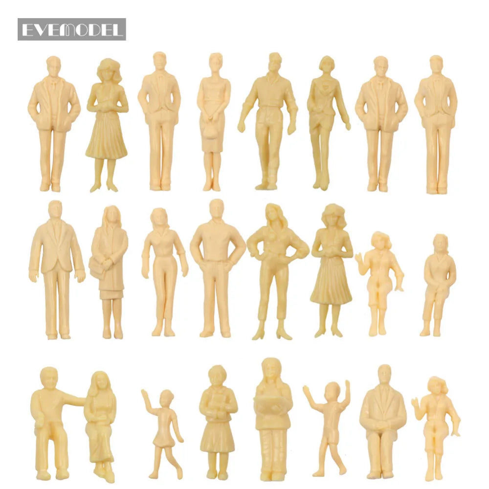 Evemodel 24pcs Model Trains G Scale 1:25 Unpainted Figures Uncolored People 21 Different Poses P2510B