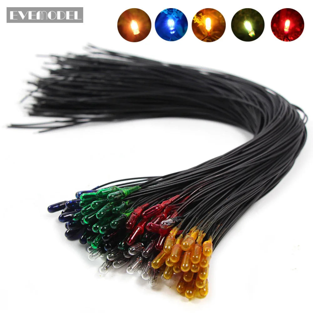 Evemodel 100pcs 3mm 12V 70mA Grain of Wheat Bulbs Pre-wired Mini Bulbs Mixed Colors Red Yellow Blue Green White MP18125M