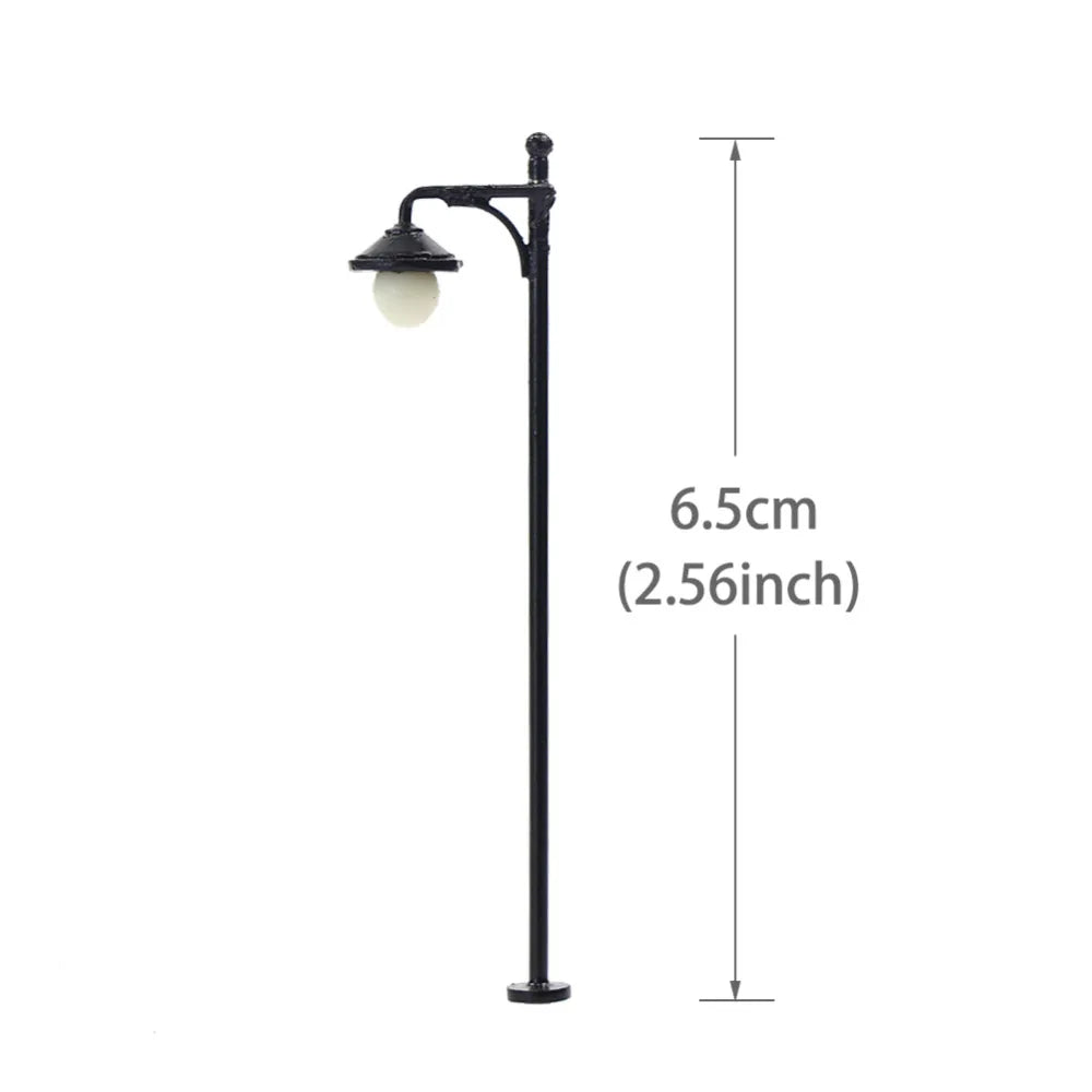 Evemodel 10pcs Model Railway HO Scale 1:87 Round Lamp Post Street Lights Warm LED 2.56In LYM22