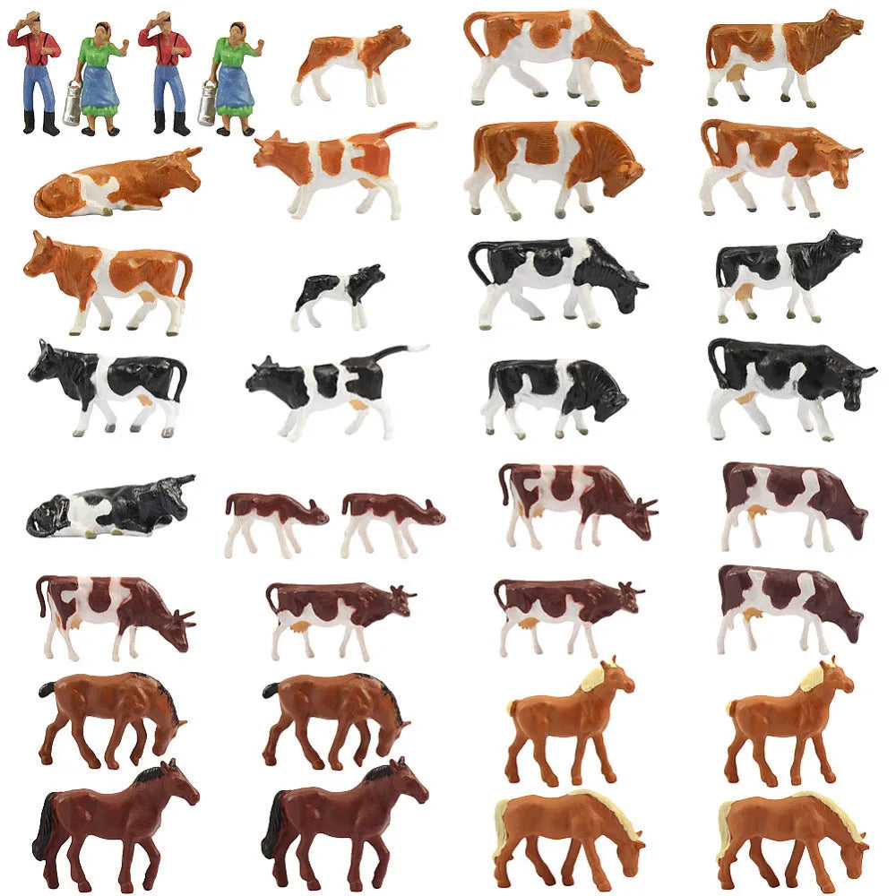 Evemodel 36pcs HO Scale 1:87 Mini Well Painted Model Horses Cows Model Figures Farm Animals AN8707