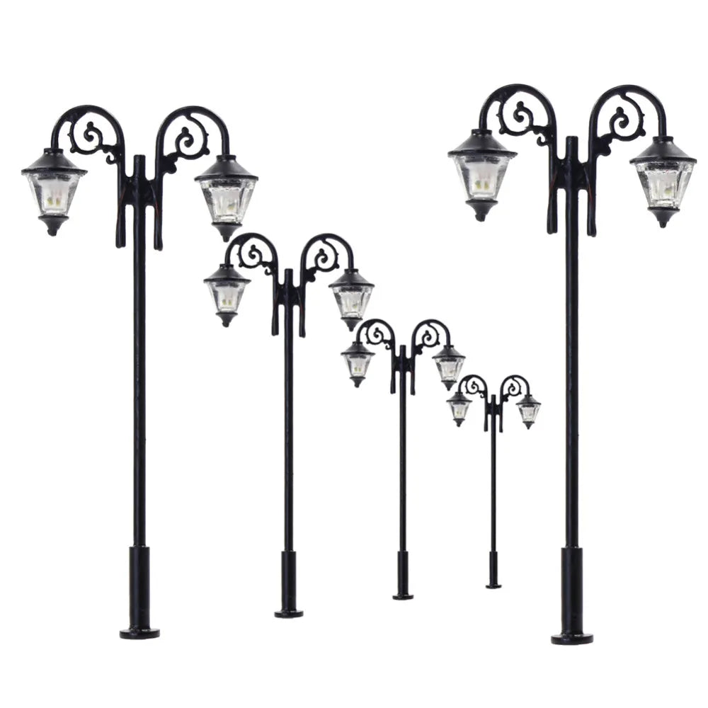 Evemodel LYM61 5pcs Model Train HO Scale Lamp Post LEDs 1:87 Street Lights 65mm Miniature Double Heads Warm White