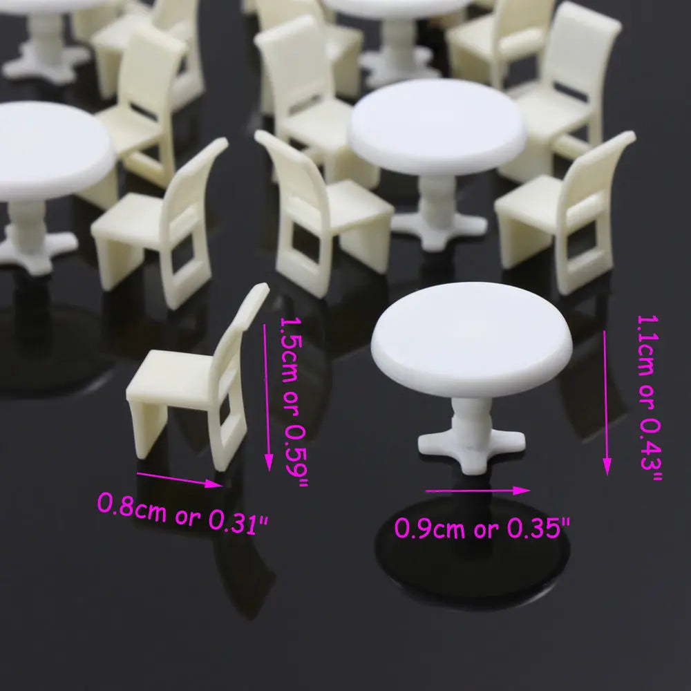 Evemodel 6 Sets OO Scale 1:75 White Round Dining Table Chair Settee Model Scene ZY01075