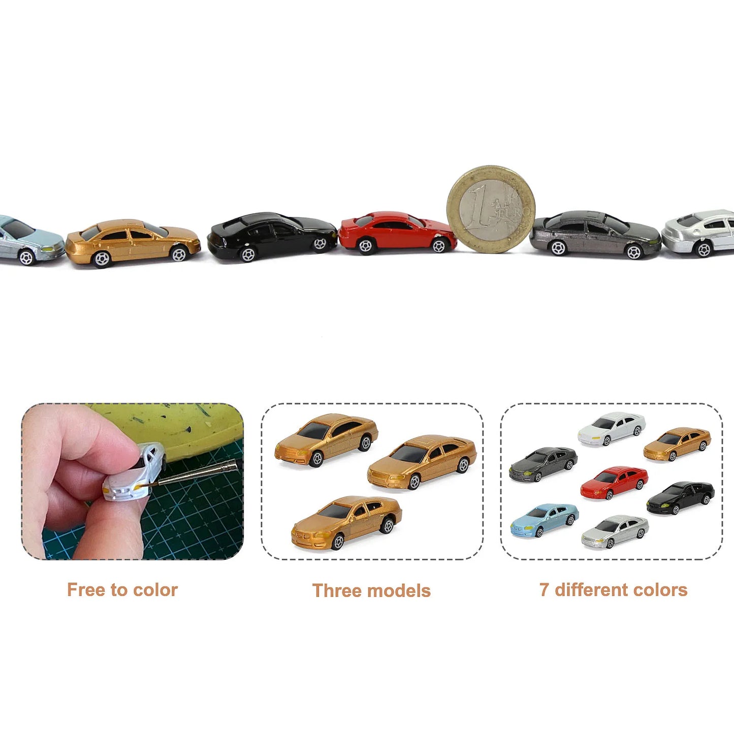 Evemodel 50pcs Mini Model Cars N Scale 1:160 Vehicles Model Trains Layout Model Plastic Cars C150