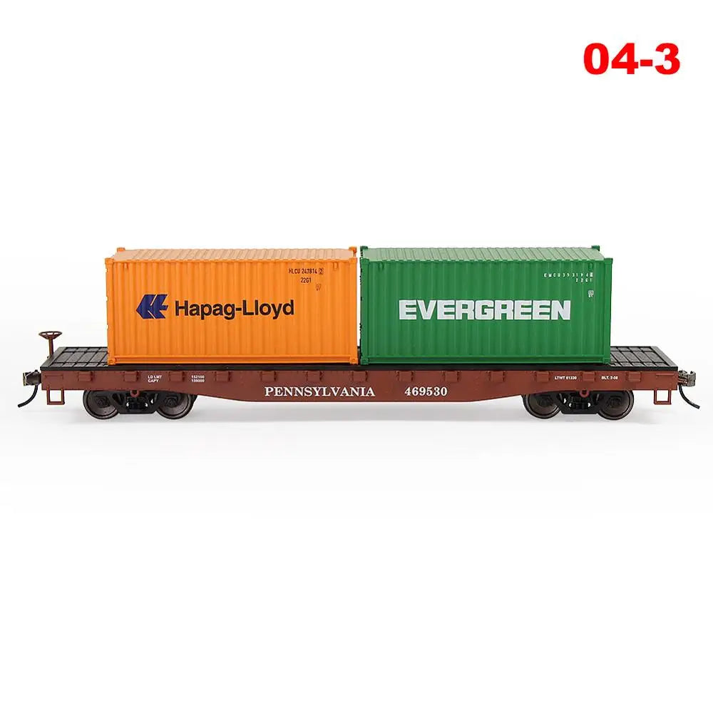 Evemodel Trains Set 1 lot HO Scale 1:87 52ft Flat Car with Shipping Container Cargo