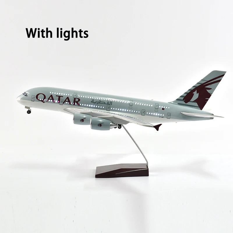 46cm Qatar Airbus 380 Plane Model Airplane Model Aircraft Model 1/160 Scale Diecast Resin Airplanes Planes W Light