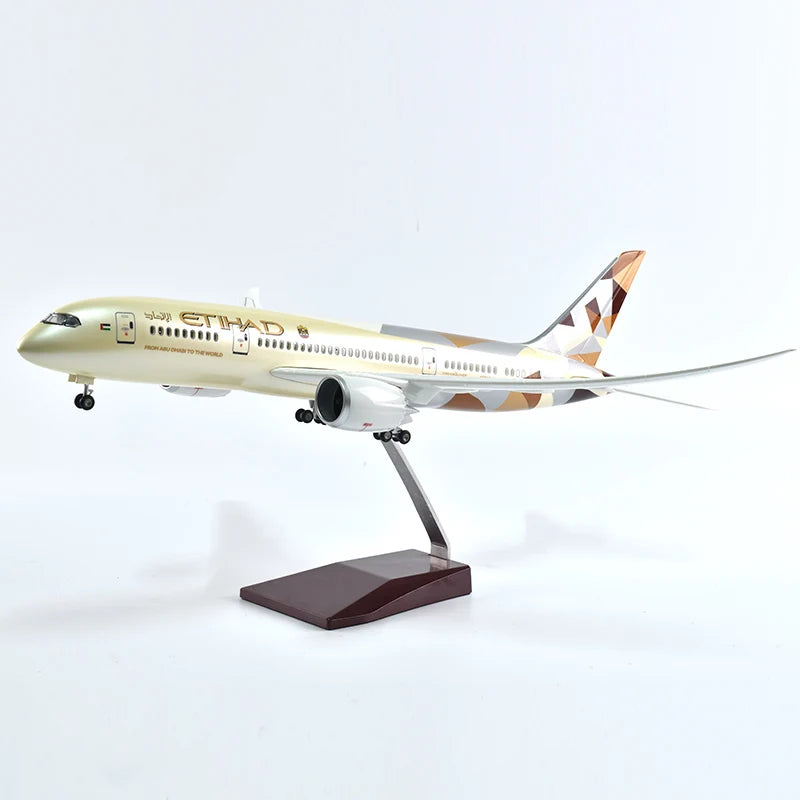 43cm Resin Diecast 1:144 Scale Etihad Boeing 787 Plane Model Airplane Model Aircraft with Light & Wheel Planes