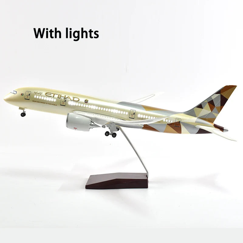 43cm Resin Diecast 1:144 Scale Etihad Boeing 787 Plane Model Airplane Model Aircraft with Light & Wheel Planes