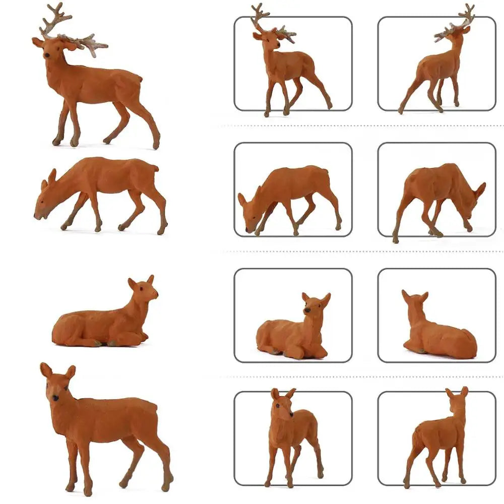 Evemodel Animals 12pcs Model Railroad Scene HO Scale 1:87 Painted Moose Elk PVC Model Deer Wild Animal AN8714