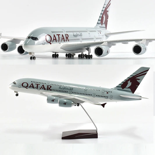 46cm Qatar Airbus 380 Plane Model Airplane Model Aircraft Model 1/160 Scale Diecast Resin Airplanes Planes W Light